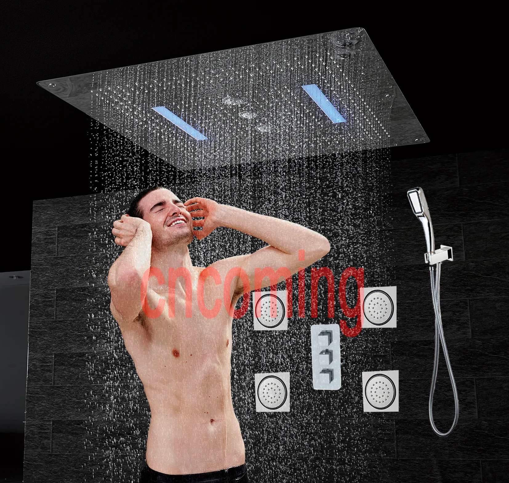 Luxury Bathroom Concealed Shower Set Thermostatic Mixer Faucet Taps LED Ceiling Shower Head Rain Waterfall Massage Jets System Units AF5424