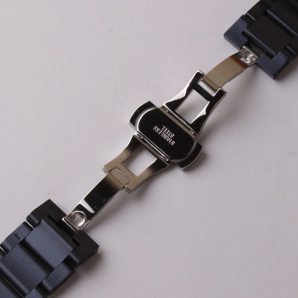 새로운 유행 나비 버클 버클 배치 시계 밴드 20mm 22mm 유행 똑똑한 시계를위한 세련된 스테인리스 시계 밴드