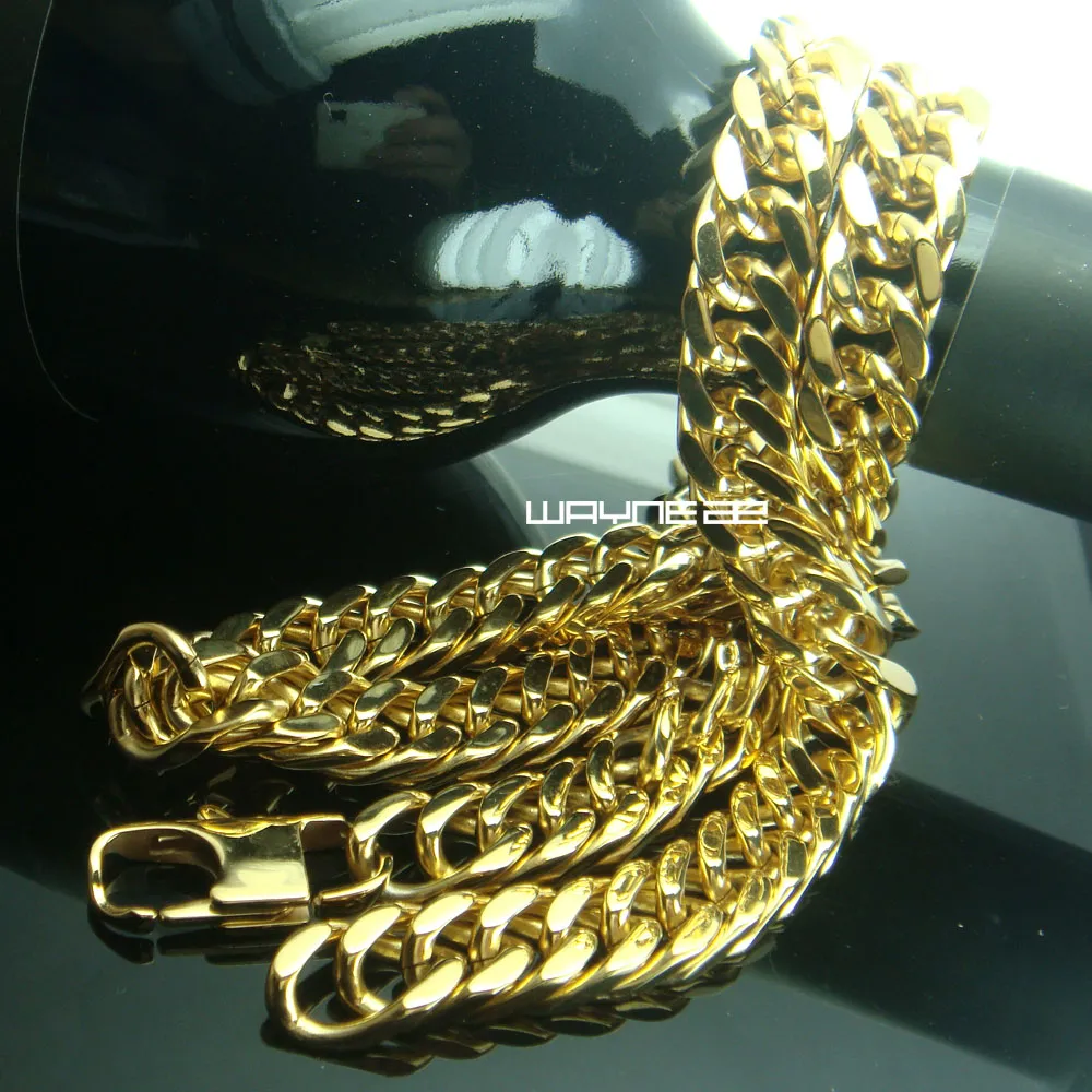 N296-Men Gold Tone Rostfritt stål 60cm Längd 10mm Bredd Heavy Necklace Chain