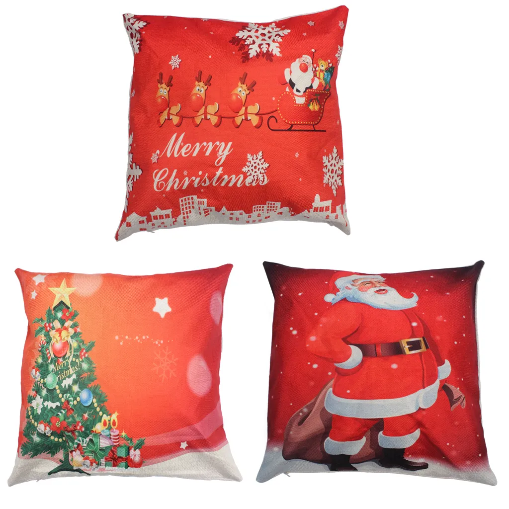 Linen Xmas Pillow Cover Reindeer And Santa Claus Christmas tree Pillow Case comfortable Sofa Car Festival Home Decoration 3 Pattern