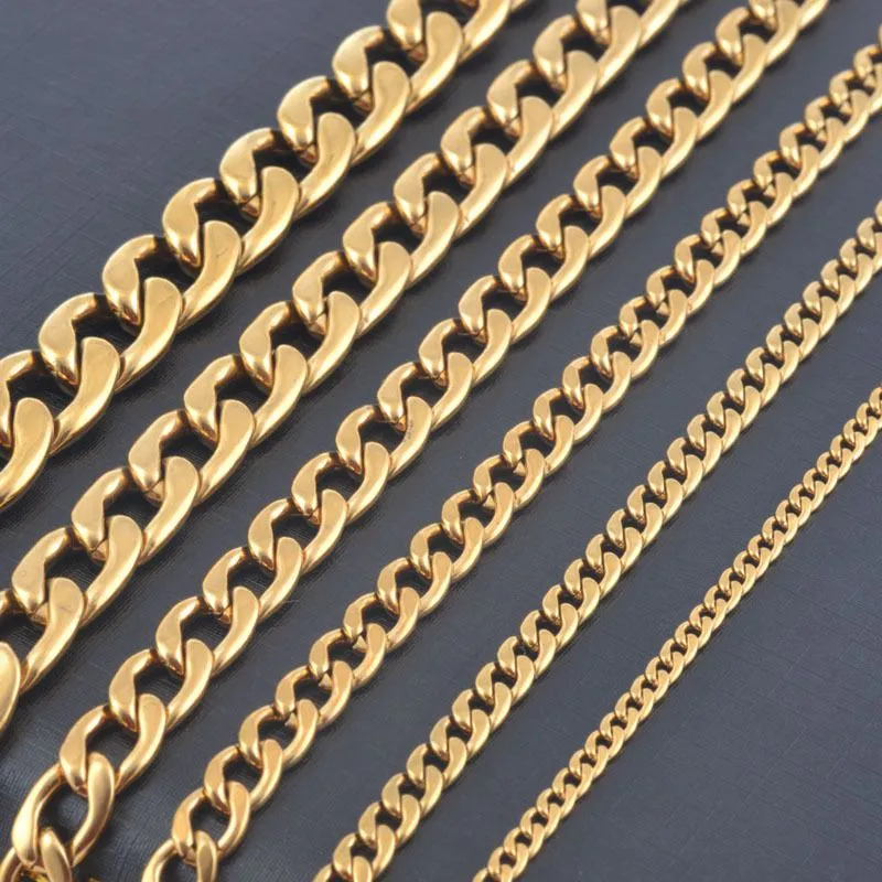 Width 3mm/4.5mm/6mm/7.5mm/9.5mm/11.5mm Stainless Steel Gold Color Chain High Quality Men Cuban Chain Necklace
