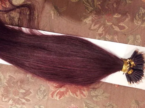 DHL Free shipping 100% Indian human queen hair products 5A 14"- 24" 1g/s 100s/set stick tip nano ring hair extensions 99j# burgundy