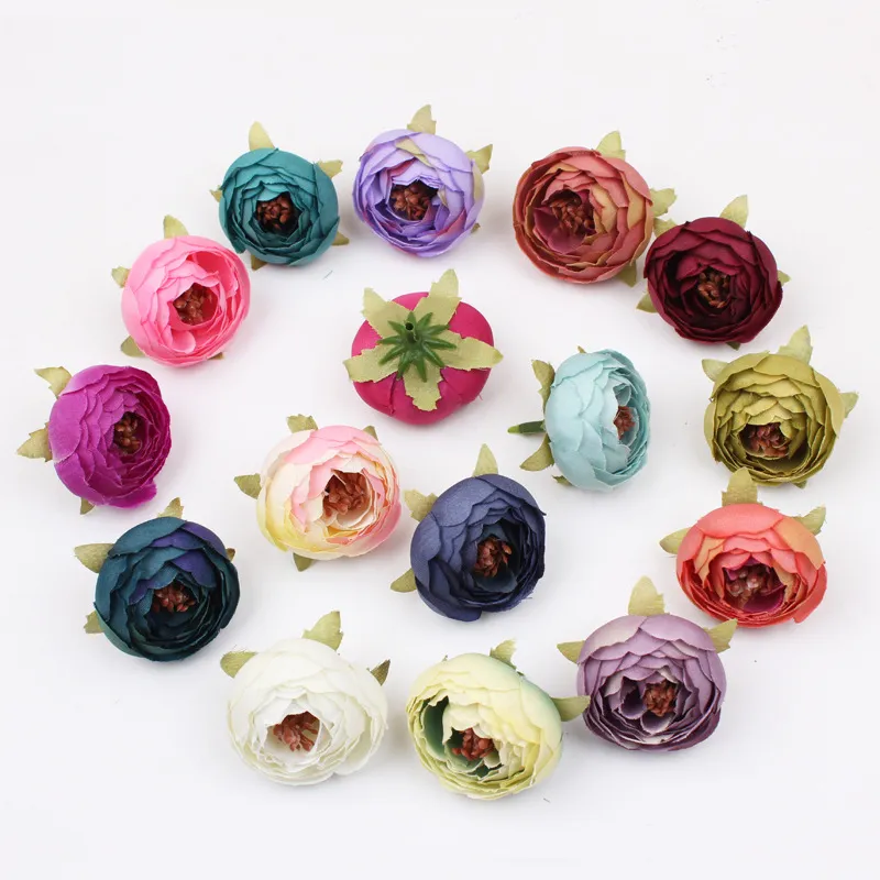 DIA 4 CM yapay çiçekler DIY düğün parti hediye kutuları için gül çiçekler, bir şapka veya hediye için dekoratif çiçek, başlık, broş