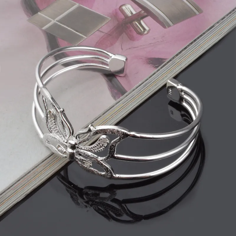 cadeau chaud prix usine GROS NOUVEAU 925 ARGENT STERLING Papillon BRACELETS BANGLE BIJOUX 1294