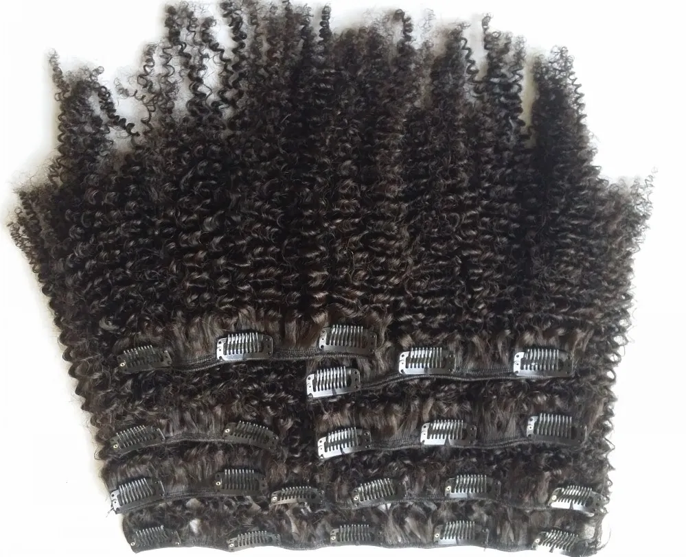 Mongolian Virgin Hair African American afro kinky curly hair clip in human hair extensions natural black clips ins G-EASY