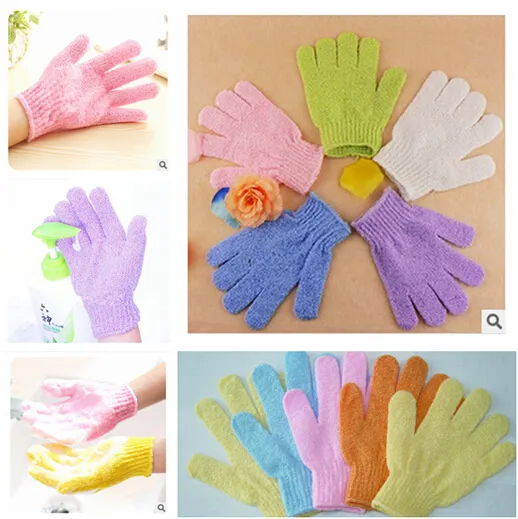 Exfoliating Bath Glove Fem Fingrar Bad Badrum Tillbehör Nylon Bad Handskar Badtillbehör Produkter DHL Gratis Shiipping