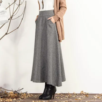 Women s Plus Size Long Wool Skirt Autumn Winter Casual Maxi A Line Woolen Skirts 5XL Saia Longa LS379