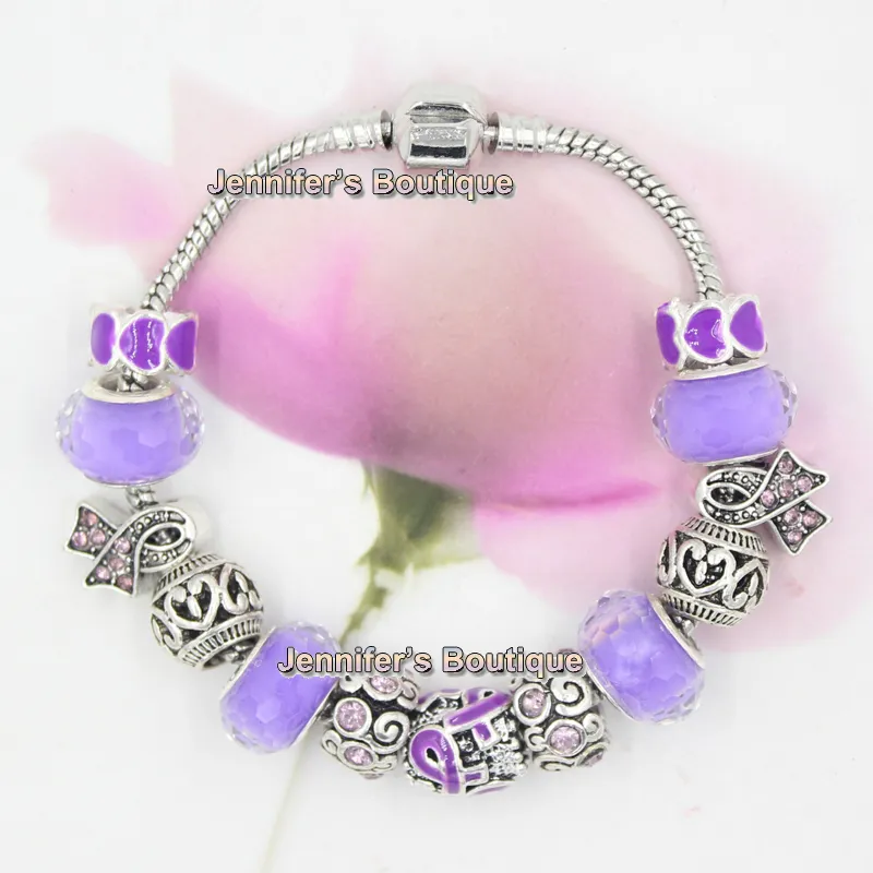 En gros Livraison Gratuite Nouvelle Arrivée DIY Interchangeable Cancer Du Pancréas Bijoux Violet Ruban Pourpre Cancer Conscience Bracelet Bijoux