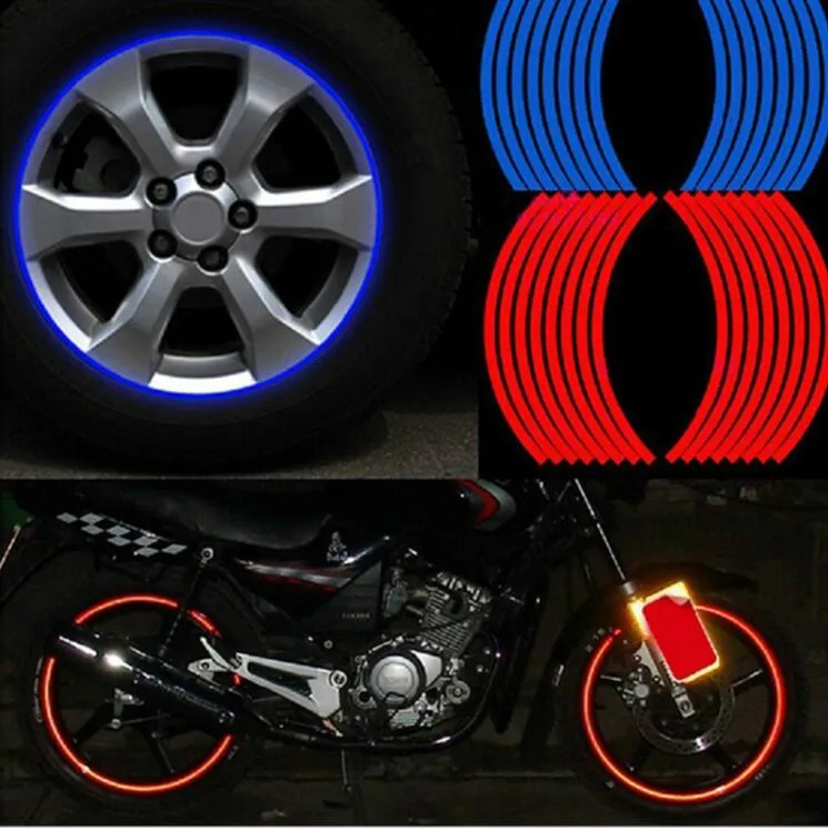 16 pcs tiras etiquetas de roda e decalques 14 "17" 18 "Reflexivo RIM Tape Bike Motorcycle Car Tape 5 Cores Estilo Do Carro