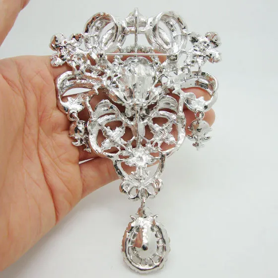 Pendentif goutte de fleur de mariée de luxe, broche de mariage de demoiselle d'honneur, strass AB clair Crystal299v