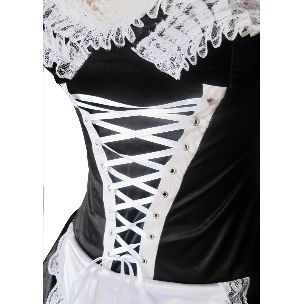 white christmas dresses Sexy Bleeding Heart Corset Black White Cosplay Maid Dress Dress + Vest + Hair ACC + Collar + Sleeve Cuffs / M main image 1