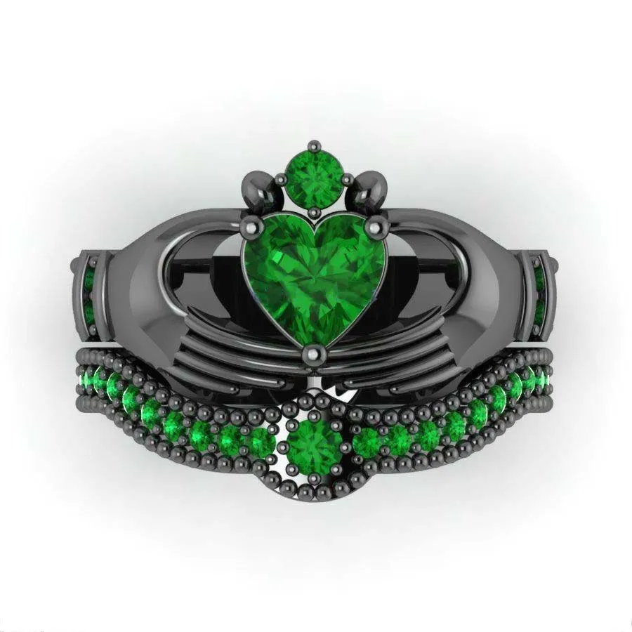 Victoria Wieck Claddagh الدائري الفاخرة مجوهرات 10kt whiteblack الذهب شغل تشيكوسلوفاكيا الماس المرأة الزفاف الاشتباك خاتم الزفاف مجموعة هدية الحجم 5-10