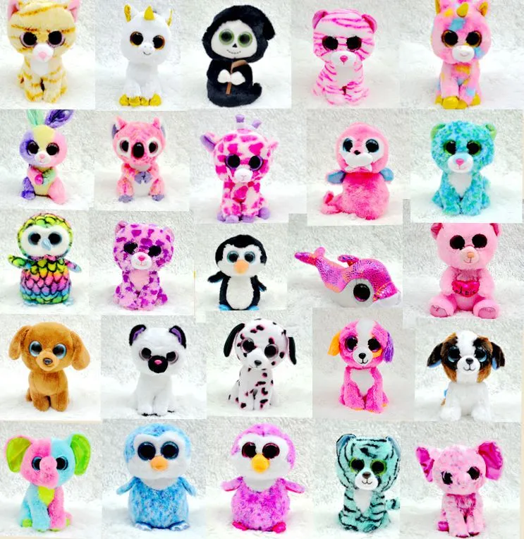 Ty Beanie Boos القطيفة ألعاب محشوة عيون كبيرة حيوانات محشوة ألعاب ملونة للأطفال الحيوانات الصغيرة دمى هدايا القطيفة