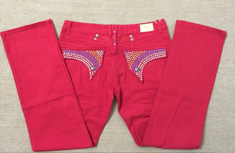Nuevo diseño famoso color rojo nuevos pantalones vaqueros Robin hombres piedras brillantes pantalones vaqueros rectos de mezclilla diseñador de moda marca famosa pantalones vaqueros para hombre tamaño 326w