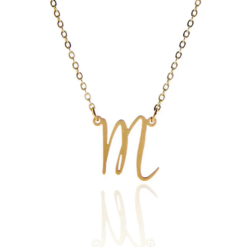 26 Letters Initials Gold plated Disc Pendant Necklace for Women Stainless Steel Simple Script Font Charm necklaces NL-2457