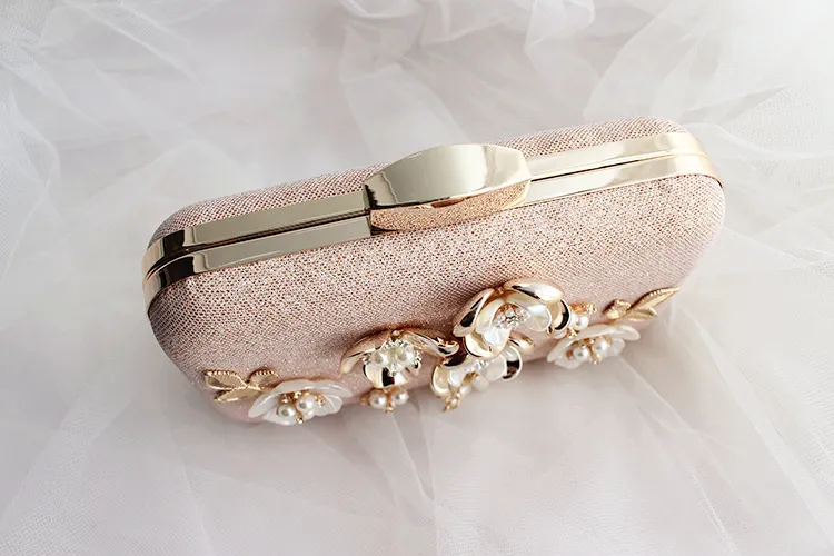 Cute Pink Bridal Hand Bags For Brides Pearl Flower Wedding Hand Bags With Chain Shoulder Bag Handmade High Quality Handbags 2016
