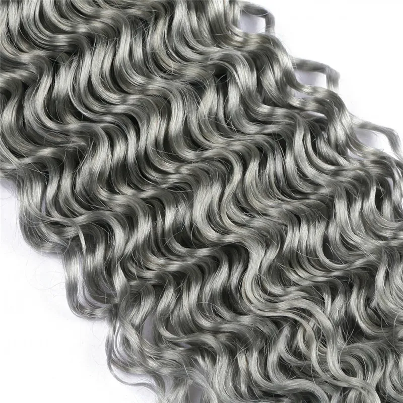 Pure Grey Peruvian Human Hair Extensions Deep Wave Double Wefts Virgin Peruvian Silver Grey Human Hair Weave Bundles Deep Wav5317808