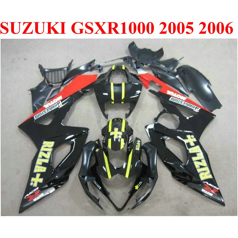 Bodywork Fairings Set för Suzuki 2005 2006 GSXR1000 K5 K6 Röd svart Rizla + 05 06 GSXR 1000 Ny Fairing Kit TF66