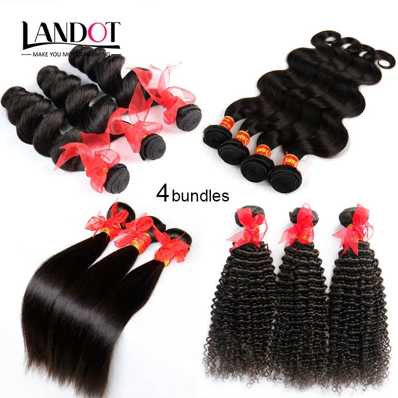 4 Bundles / lot Non Transformés Cheveux Brésiliens Tisse Vague de Corps Droite Lâche Vague Profonde Crépus Bouclés Couleur Naturelle Brésilienne Extensions de Cheveux Humains