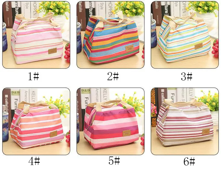 portable canvas stripe picnic lunch drink thermal insulated cooler tote bag carry case zipper lunch box bag 5649725