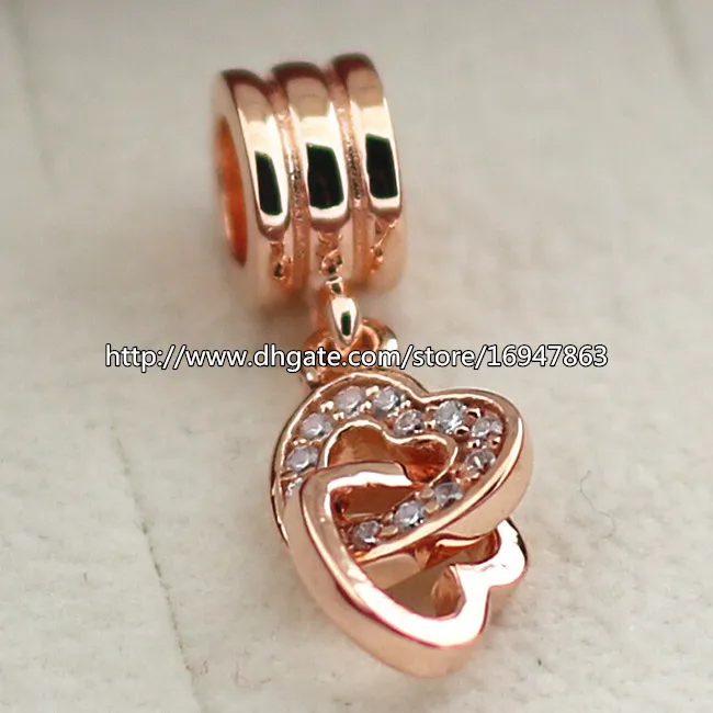 100% S925 Sterling Silver och Rose Gold Plated Slåsande kärlek Charm Bead Fits European Pandora smycken armband halsband PE3442