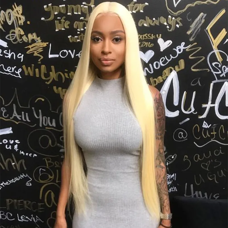 Silky Straight Blonde Human Hair Wig For White Woman Transparent Lace Glueless Full Lace Wigs With Comb and Straps #613 Lace Front Wig