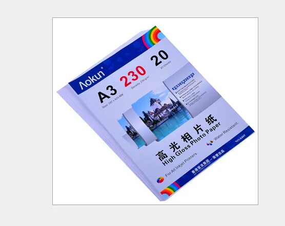 A3 (420 * 297 مم) 230 جرام 20 ورقة ورق الصور عالي اللمعان ورق الصور الفوتوغرافية النافثة للحبر لمجموعة متنوعة من طابعات نفث الحبر