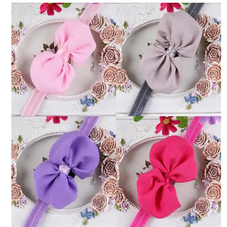 2014 Ny Elastic Bow Knot pannband Baby Girl's Chiffon Flower Hairbands Kids Floral Hair Accessory Gratis frakt 20 stMoq 5 Lassor