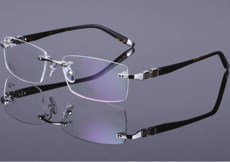 Quality cheap prescription glasses frame rimless rectangular frame tortoise plank legs three colors eyeglasses for men 580509991202