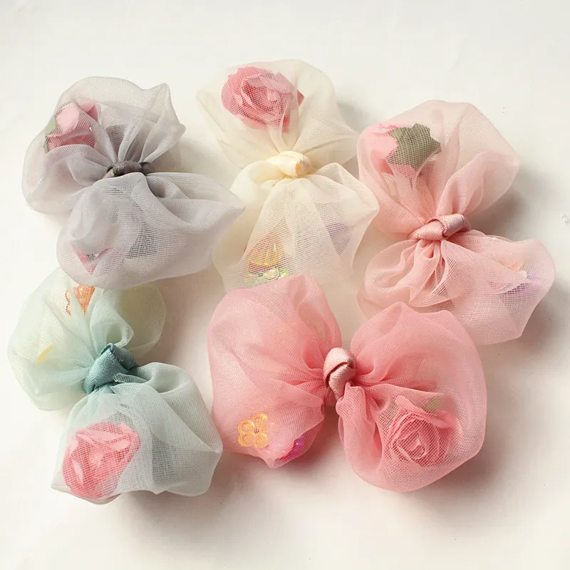 New Gauze Bows With Floral Inside Baby Hair ChildrenBig Boeknots Barrette Princess Shapes Hair Clips Pink Flower Hairpins