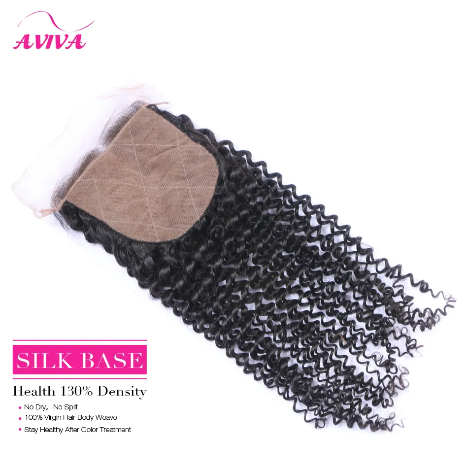 Silk Base Closure Peruvian Indian Malaysian Brazilian Top Lace Hair Closure Unprocessed Remy kinky curly Virgin Hair Extensions