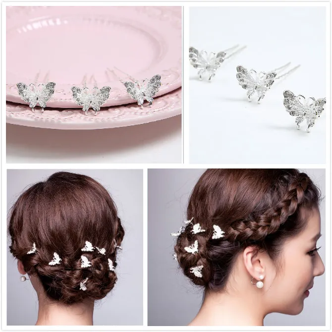 Horquillas para el pelo de mariposa con diamantes de imitación de cristal, joyería para el cabello, joyería nupcial para boda, accesorios para el cabello