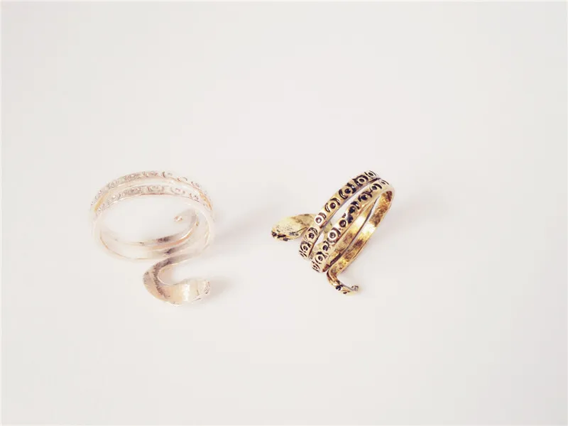 Fashionable ancient flat snake ring for women Vintage style Antique Silver Gold Plated rings