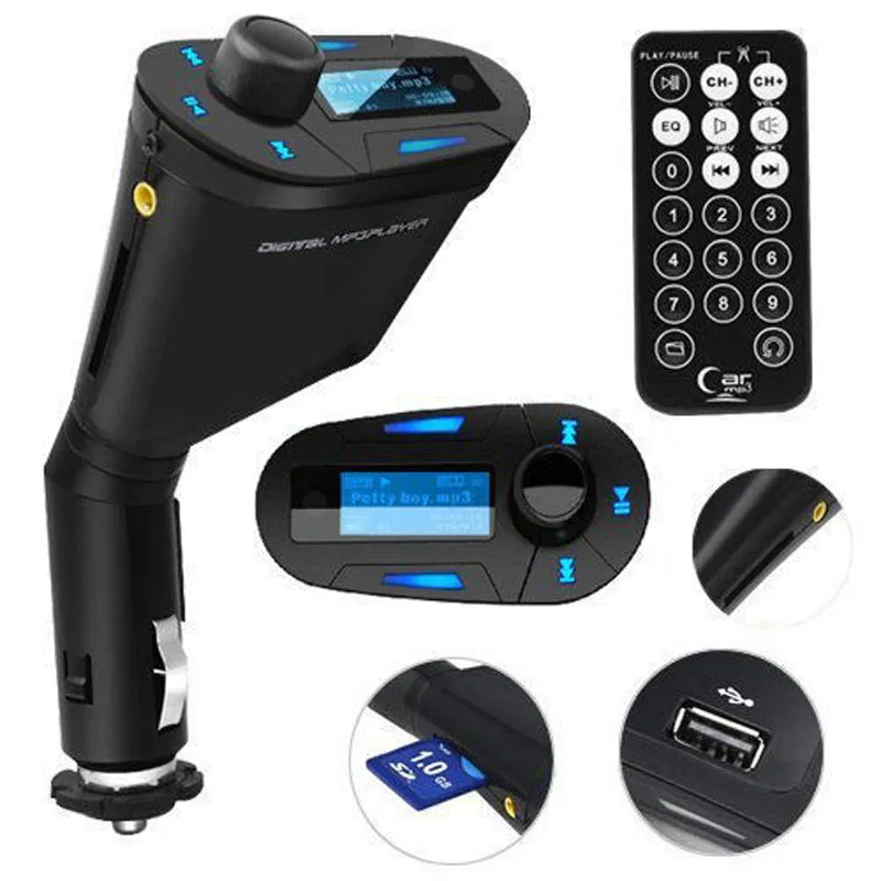 Car Kit MP3 Player FM Transmitter Radio Modulator With LCD USB SD MMC+ Remote Control Colors T618