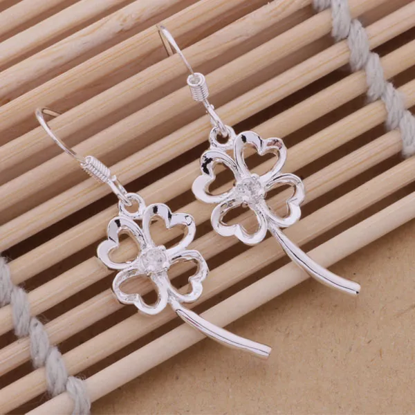 Fashion (Jewelry Manufacturer) 40 pcs a lot Crystal Pierced Clover earrings 925 sterling silver jewelry factory price Fashion Shine Earrings