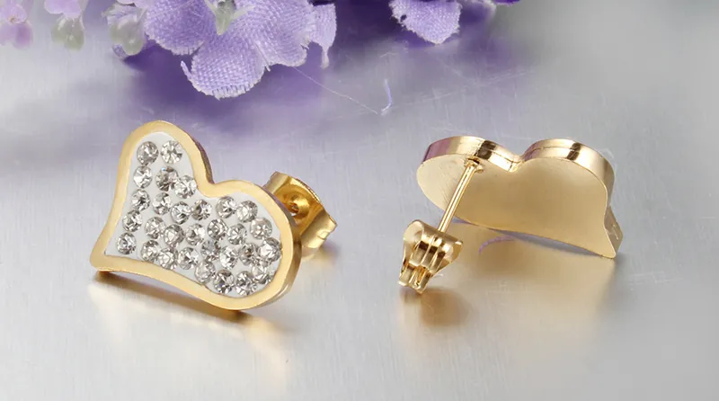 Hotsale Brand New Women's Stile romantico Set di gioielli in acciaio inox oro amore cuore squisito zircone cristallo pendente collana orecchino