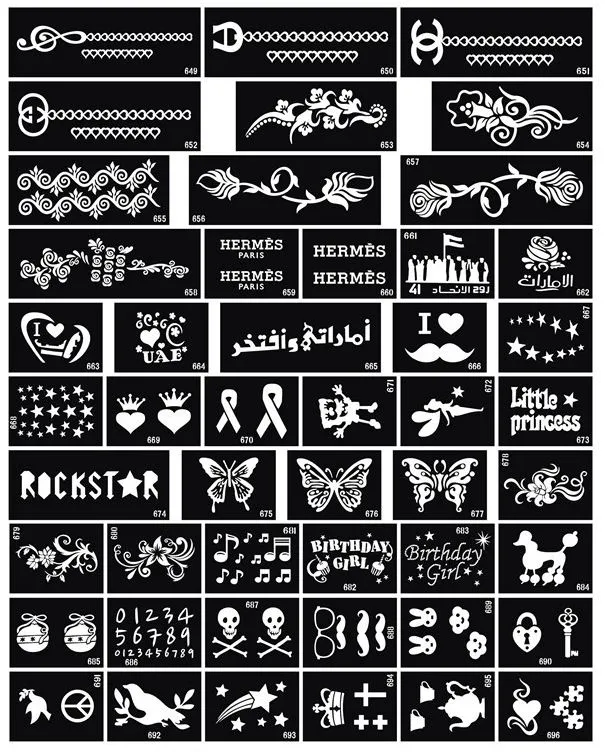 Glitter Tattoo stencil design for Body art Painting 100 sheets mixed designs Supply 2888017