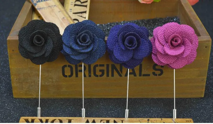 Lapel Flower Man Kvinna Camellia Handgjorda Boutonniere Stick Brosch Pin Mäns Tillbehör i 18 färger