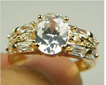 Band Rings Luxury 18k Solid Yellow Gold Plated Crystal Zircon Engagement Wedding Lovers Couple Ring