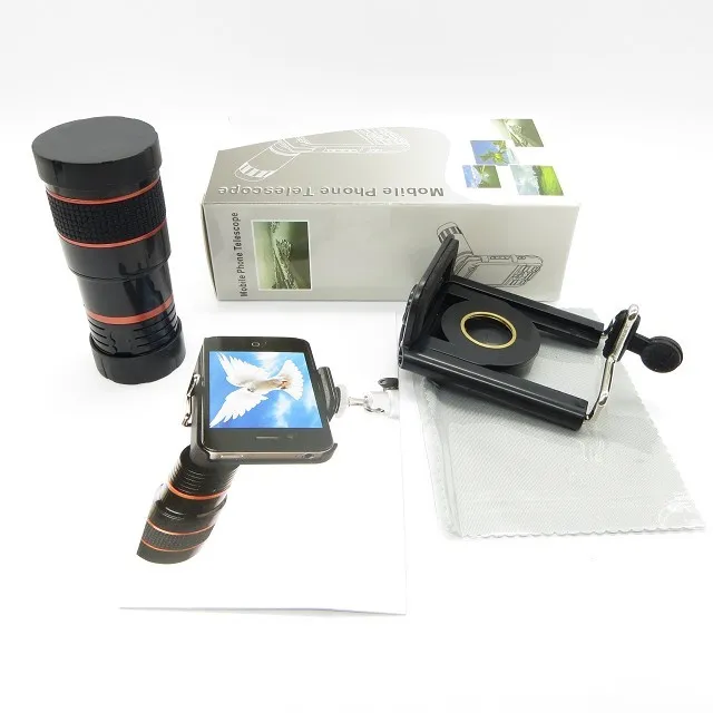 Obiettivo telescopio telefono cellulare Universal 8X Zoom con supporto Obiettivo fotocamera focale lungo Iphone Samsung HTC Blackberry Black in scatola al dettaglio