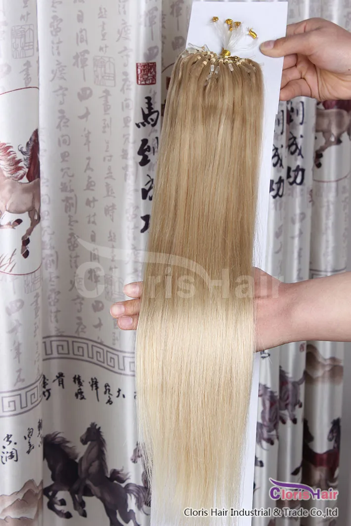 고품질 18-22 "마이크로 루프 레미 (Remi) 인간의 머리카락 확장 인도 마이크로 링 / 링크 # 613 가장 가벼운 / 표백제 금발 직선 100s 0.5g / s