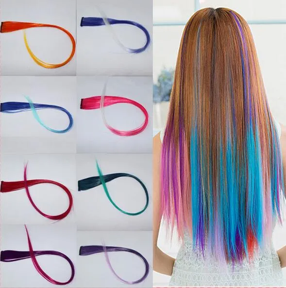 Extensões de cabelo 2016 nova chega moda feminina longa clipe sintético em extensões gradient cor cosplay peças de cabelo