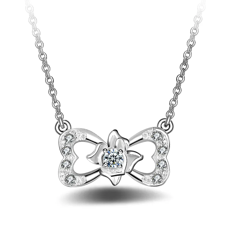 Gratis frakt Fashion Högkvalitet 925 Silver Bow with White Diamond Jewelry 925 Silver Necklace Valentine's Day Holiday Gifts Hot 1656