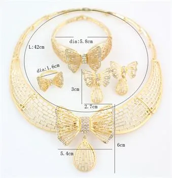 Wysokiej Jakości 18 K Pozłacane Kryształ Motyl Afryki Biżuteria Naszyjnik Bransoletka Pierścień Kolczyk Wedding Bridal Jewelry Sets