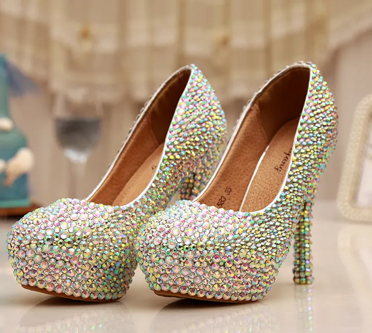 Cinderella Crystal Shoes Nightclub High Heel Platform Shoes Bridal Wedding Shoes AB Crystal Glitter Rhinestone Party Prom Shoes