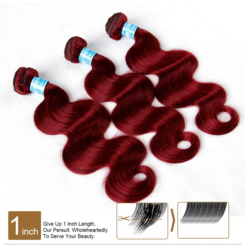 Burgundy Wine Red Peruvian Virgin Hair Body Wave 100% Human Hair Weave Bundles Grade 8A Peruvian Wavy Hair Extensions Tangle Free 3/