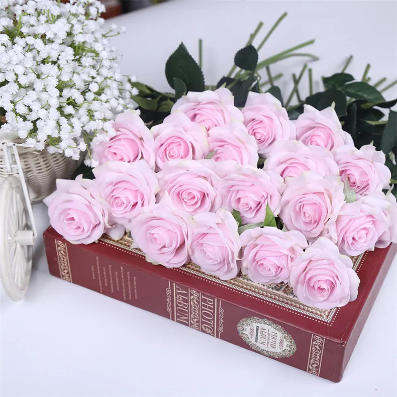 Mary Rose Flowers Flores artificiais Flores de seda toque real rosa parede