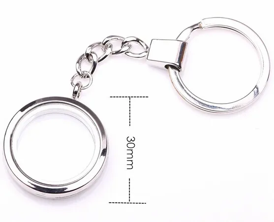 10PCS/lot 30MM Silver Plain Round Locket Keychains Magnetic Glass living Floating Locket Key Chain Fashion Jewelrys