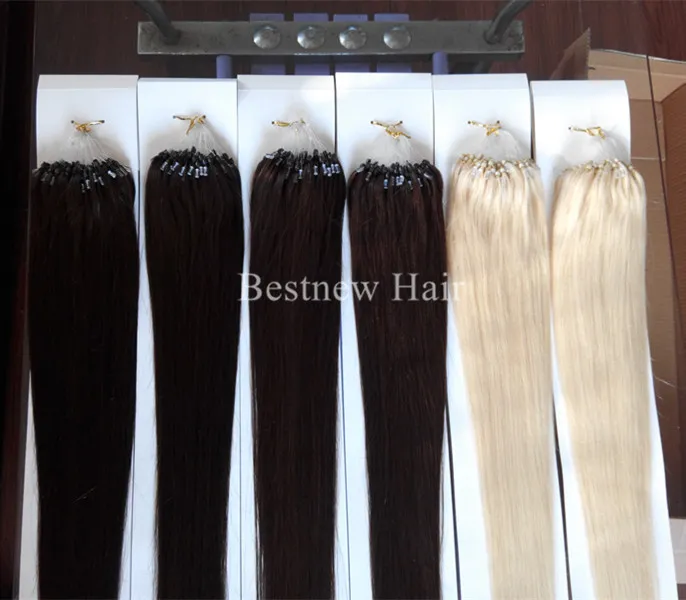 100GPACK 16Quot18quot20quot22quot24quot26quot Remy Micro Ringloop 100 Indian Human Hair Extensons Kolor 4 Dark Br5918278