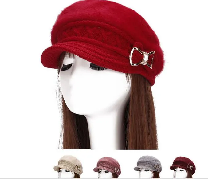 New Ladies Hat Inverno mais cashmere coelho cabelo chapéu moda arco de cristal chapéu de malha